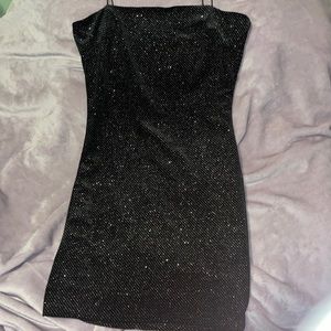 Black sparkly spaghetti strap dress.